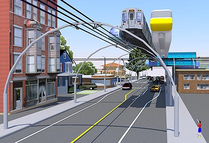  Caterpillar Train Concept Soars Over City Streets
