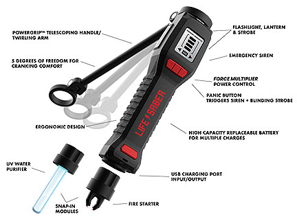 Lightsaber Emergency Tool Generates Power by Hand