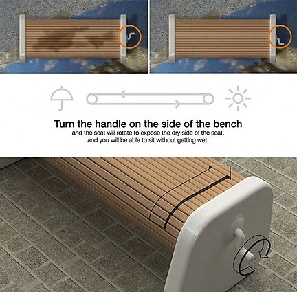 Park Bench Rotates to a Dry Seat