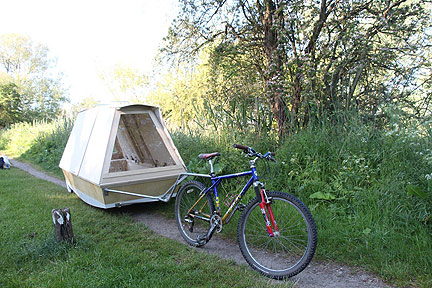 WaterBed Floating Shelter is Towed by Bike