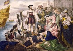 painting of Christopher Columbus setting sail